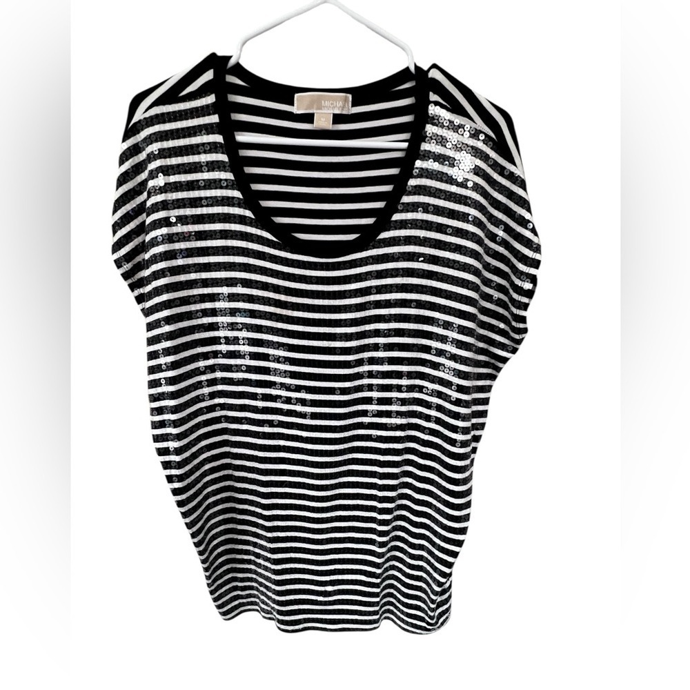 Michael Kors Black and White Sequin Blouse